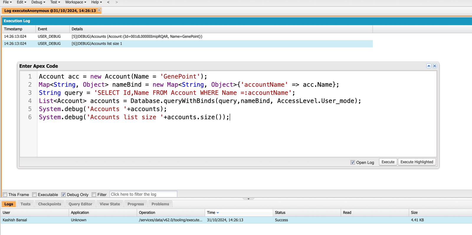 query with bind another example